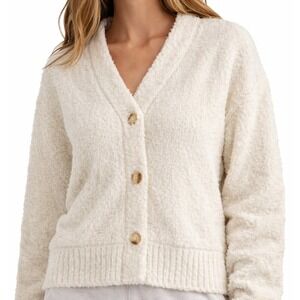 UGG Australia Judith Cardigan Medium M Cream White Fleece Cropped Button Sweater